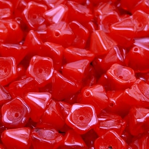 30pcs Czech Glass Pressed Bell Flower Beads 6x8mm Red Opal