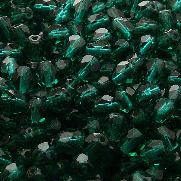 50pcs perles de verre à facettes tchèques polies au feu rondes 6 mm émeraude (A 11-20)