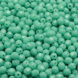 100pcs Czech Fire-Polished Faceted Glass Beads Round 4mm Opaque Turquoise Green