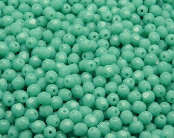 100pcs Czech Fire-Polished Faceted Glass Beads Round 4mm Opaque Turquoise Green