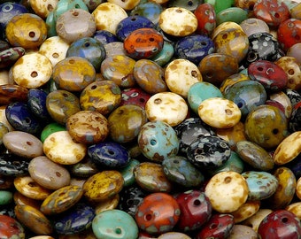 50pcs Czech Pressed Glass Lentil Beads 8mm Colors Mix With Travertine