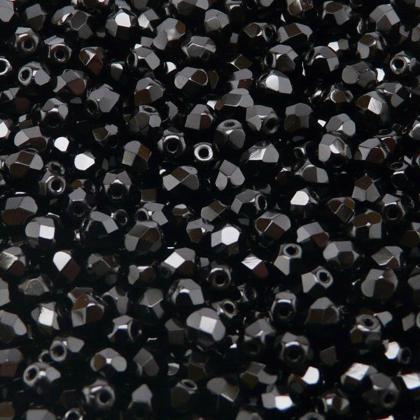 Perles de verre à facettes tchèques polies au feu rondes de 4 mm de jais (100 pièces A 10-14, 600 pièces, 1200 pièces, 6000 pièces)