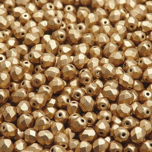 100 perle di vetro sfaccettate ceche lucidate a fuoco rotonde da 4 mm, cristallo, bronzo, oro pallido, opaco