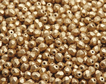 100pcs Czech Fire-Polished Faceted Glass Beads Round 4mm Crystal Bronze Pale Gold Matte