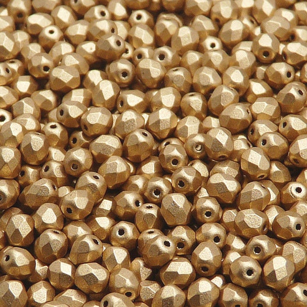 100pcs Czech Fire-Polished Faceted Glass Beads Round 4mm Crystal Bronze Pale Gold Matte