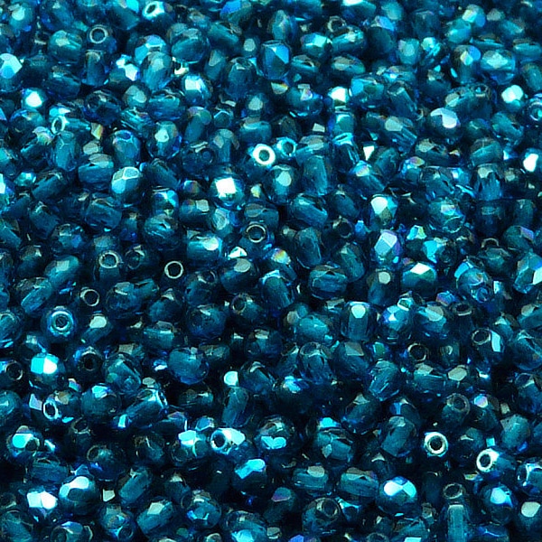 100pcs perles de verre à facettes polies au feu tchèques rondes 3mm Capri Blue AB (A 04-12)