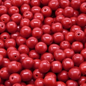 50pcs Czech Pressed Glass Beads Round 6mm Opaque Coral Red