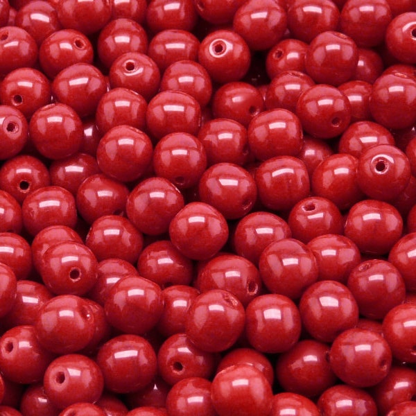 50pcs Perles de verre pressé tchèque Ronde 6mm Opaque Coral Rouge