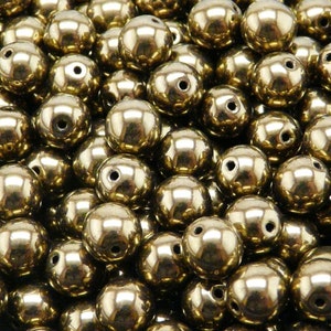 25pcs Czech Pressed Glass Beads Round 8mm Jet Gold Luster