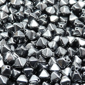 50pcs Czech Pressed Glass Bicone Lantern Beads 6mm Jet Hematite