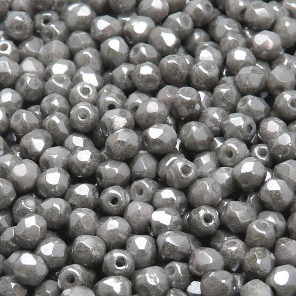 100pcs Tchèque Perles de verre à facettes polies au feu rond 4mm Opaque Gris Céramique