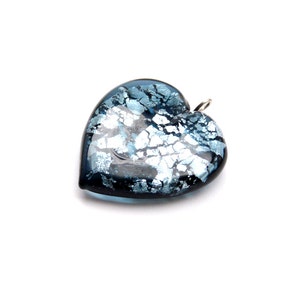 1pc Czech Glass Lamp Beads Heart 35x32mm Montana With Silver Foil Inside, Chrome Eyelet