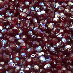 100pcs Czech Fire-Polished Faceted Glass Beads Round 4mm Garnet AB