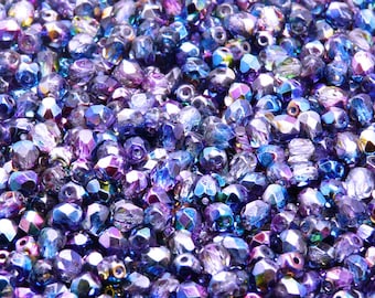 100pcs Czech Fire-Polished Faceted Glass Beads Round 4mm Crystal Blue Pink Magic