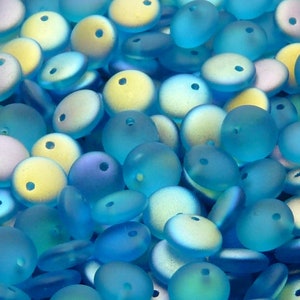 40pcs perles de verre pressées tchèques lentilles 8mm aigue-marine mat AB (A 08-19)