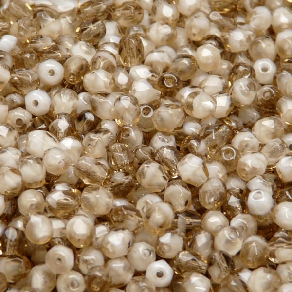 100pcs Czech Fire-Polished Faceted Glass Beads Round 4mm Light Brown White Moonlight