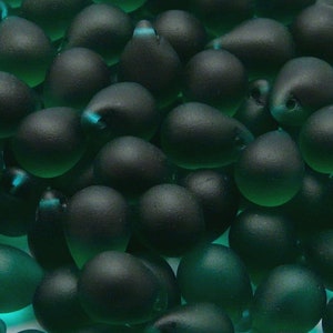 10pcs Czech Pressed Glass Teardrop Beads 10x14mm Emerald Matte