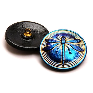1pc Czech Hand Made Art Glass Button Dragonfly Round  31,5mm Jet Azuro Dragonfly Bronze Painted (BUT002-15030)