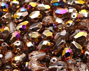 20pcs Czech Fire-Polished Faceted Glass Pear Shape (Teardrop) Beads 10x7mm Crystal Sliperit