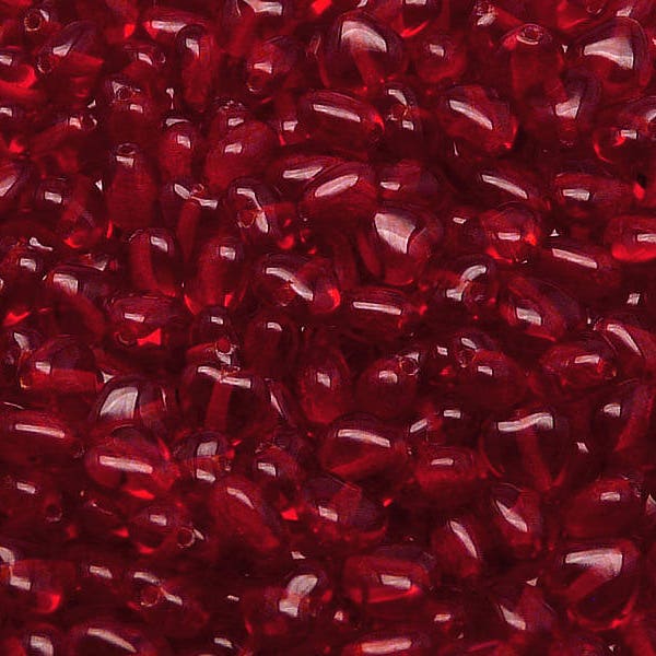 50pcs Czech Pressed Glass Heart Beads 6mm Ruby (A 09-03)