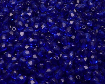 100pcs Czech Fire-Polished Faceted Glass Beads Round 4mm Cobalt Blue