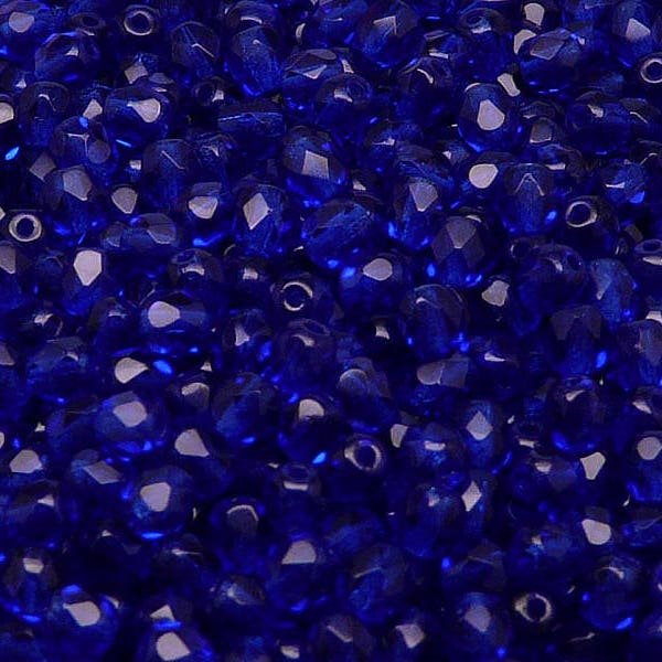 100pcs Czech Fire-Polished Faceted Glass Beads Round 4mm Cobalt Blue