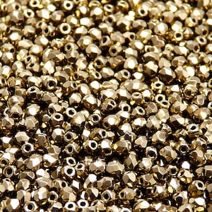 100pcs Czech Fire-Polished Faceted Glass Beads Round 3mm Jet Gold Bronze Luster