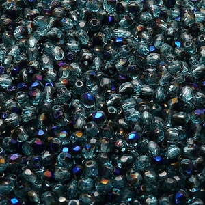 100pcs Czech Fire-Polished Faceted Glass Beads Round 3mm Light Aquamarine Azuro (A 04-05)