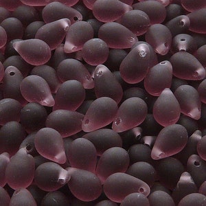 30pcs Czech Pressed Glass Teardrop Beads 6x9mm Amethyst Matte (A 10-01)