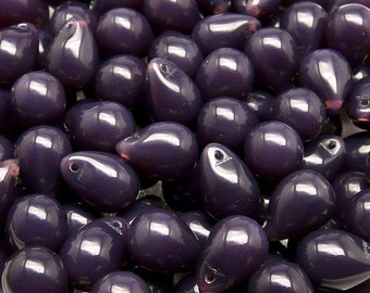 10pcs Czech Pressed Glass Teardrop Beads 10x14mm Amethyst Opal