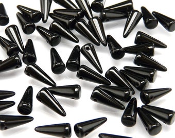 30pcs Czech Pressed Glass Spike Beads 5x13mm Jet