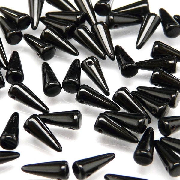 30pcs Czech Pressed Glass Spike Beads 5x13mm Jet