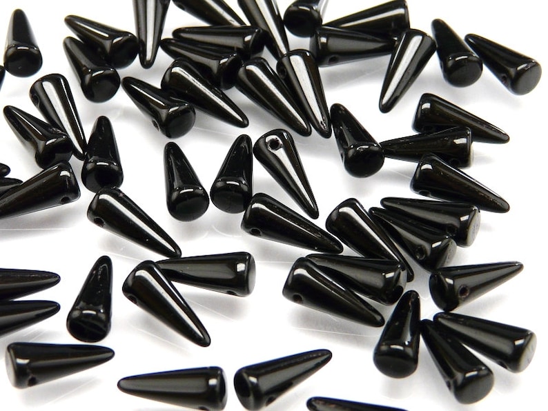 30pcs Czech Pressed Glass Spike Beads 5x13mm Jet image 1