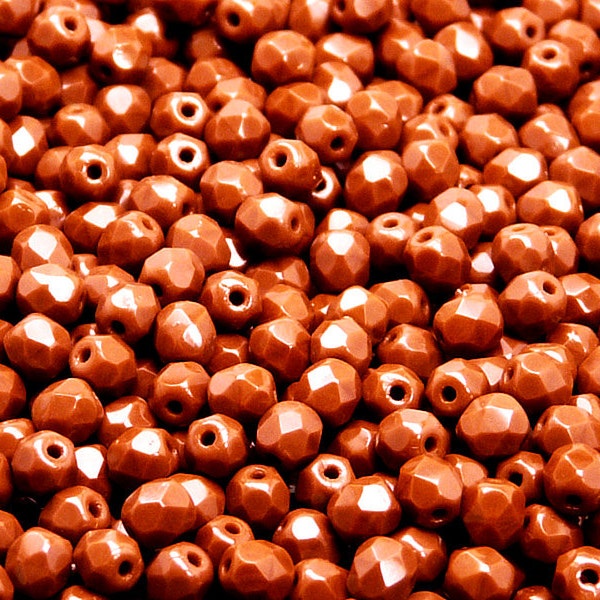 100pcs Czech Fire-Polished Faceted Glass Beads Round 4mm Opaque Chocolate