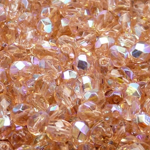 50 perline in vetro sfaccettato ceco lucidato a fuoco, rotonde, 6 mm, rosalina AB