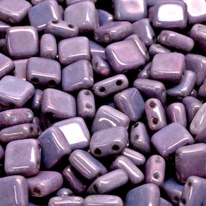 40pcs Two Hole Pressed CzechMates Glass Tile Beads 6mm Opaque Mix Amethyst Gold Ceramic Look