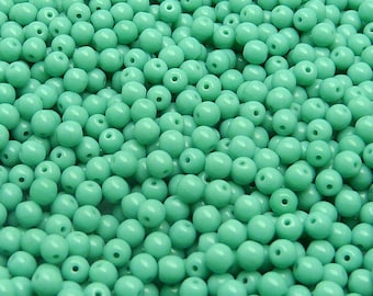 100pcs Czech Pressed Glass Beads Round 4mm Opaque Turquoise Green