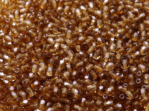 100 Perles Facettes De Bohême 3mm - Couleur Topaze AB - Marque Preciosa - Neuf