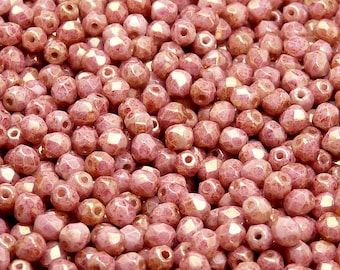 100pcs Czech Fire-Polished Faceted Glass Beads Round 4mm Opaque Mix Rouge Orange Ceramic Look