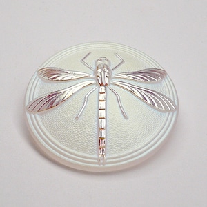 1 bouton cabochon en verre fait main tchèque libellule rond 40,5 mm cristal mat AB (CAB024-15076)