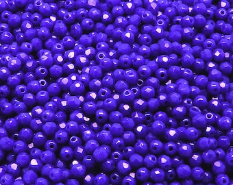 100pcs Czech Fire-Polished Faceted Glass Beads Round 3mm Opaque Sapphire