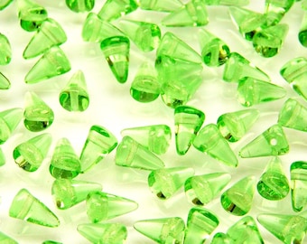 50pcs Czech Pressed Glass Spike Beads 5x8mm Peridot Green