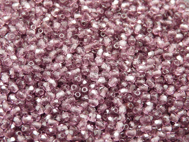 100 Perles Tchèques Facettées Polies Au Feu, Rondes 3 Mm, Améthyste (A 01-10) - France