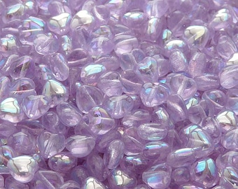 50pcs Czech Pressed Glass Heart Beads 6mm Alexandrite AB