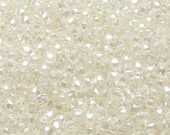 100pcs Czech Fire-Polished Faceted Glass Beads Round 4mm Crystal White Luster