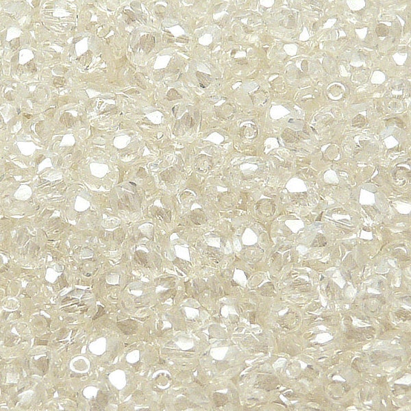 100pcs Czech Fire-Polished Faceted Glass Beads Round 4mm Crystal White Luster