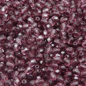 100pcs Czech Fire-Polished Faceted Glass Beads Round 4mm Amethyst (A 10-16)
