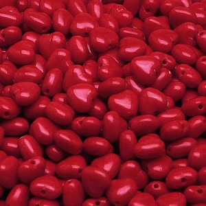 50pcs Czech Pressed Glass Heart Beads 6mm Opaque Red Coral