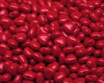 50pcs Czech Pressed Glass Heart Beads 6mm Opaque Red Coral