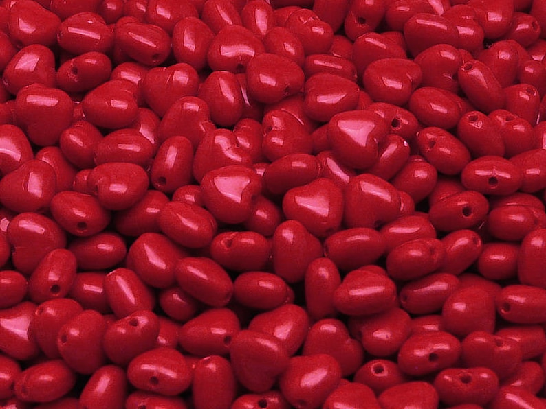 50pcs Czech Pressed Glass Heart Beads 6mm Opaque Red Coral zdjęcie 1